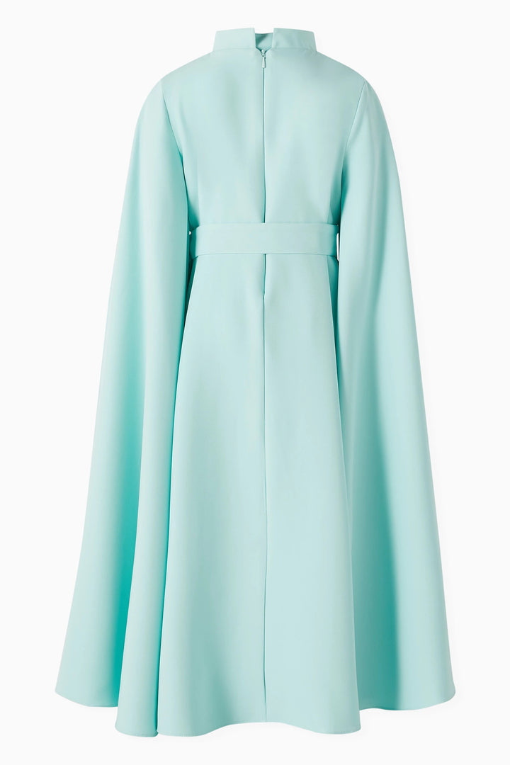 Cape Sleeve Midi Dress with Floral Appliqué – AQUA