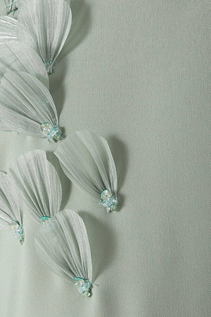 Cape Sleeve Midi Dress with Floral Appliqué – AQUA