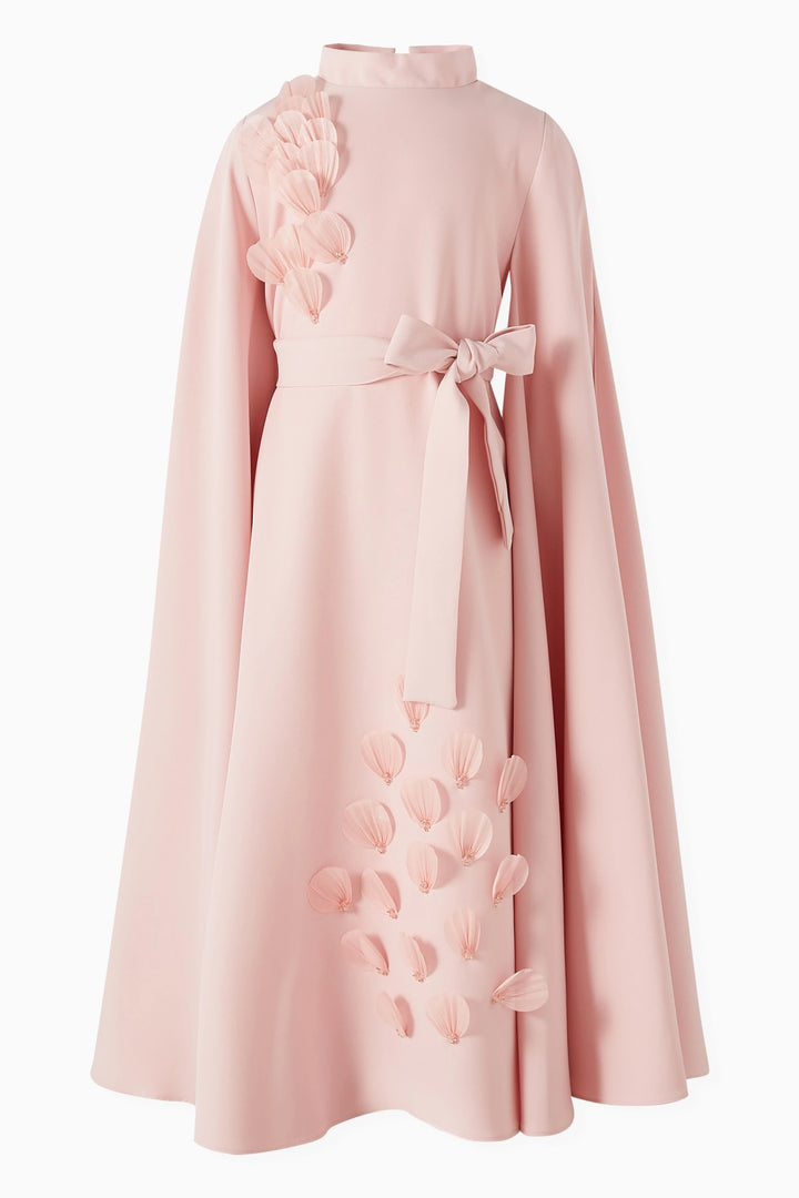 Cape Sleeve Midi Dress with Floral Appliqué – AQUA