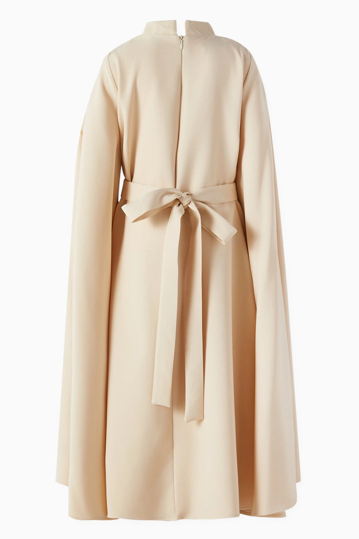 Cape Sleeve Midi Dress with Floral Appliqué – AQUA