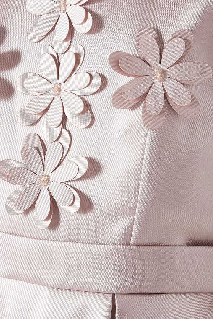 Puff Sleeve Satin Midi Dress with Floral Appliqué – GRACE