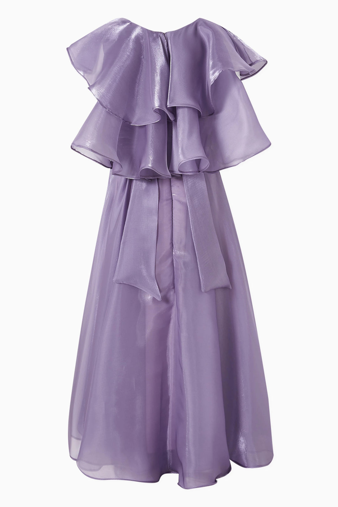 Layered Chiffon Maxi Dress with Ruffle Cape – LAVENDER