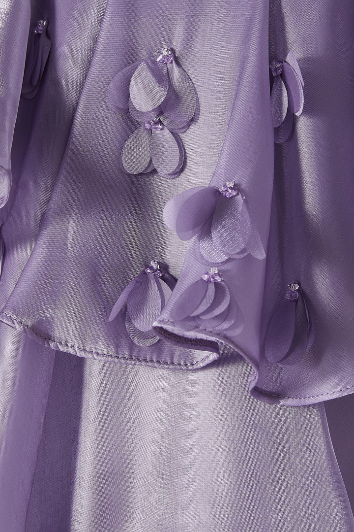 Layered Chiffon Maxi Dress with Ruffle Cape – LAVENDER