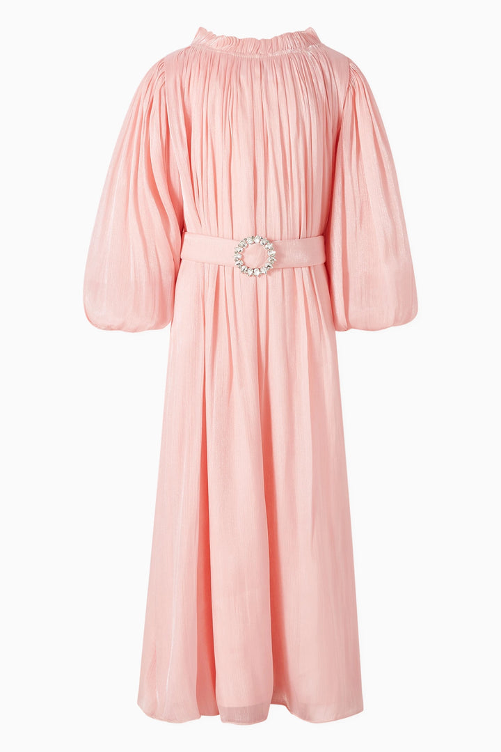 Pleated Chiffon Maxi Dress with Crystal Belt – BLUSH