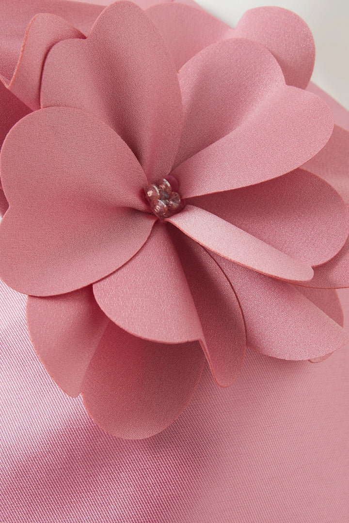 Sleeveless Satin A-Line Dress with 3D Floral Hem – GOLDEN