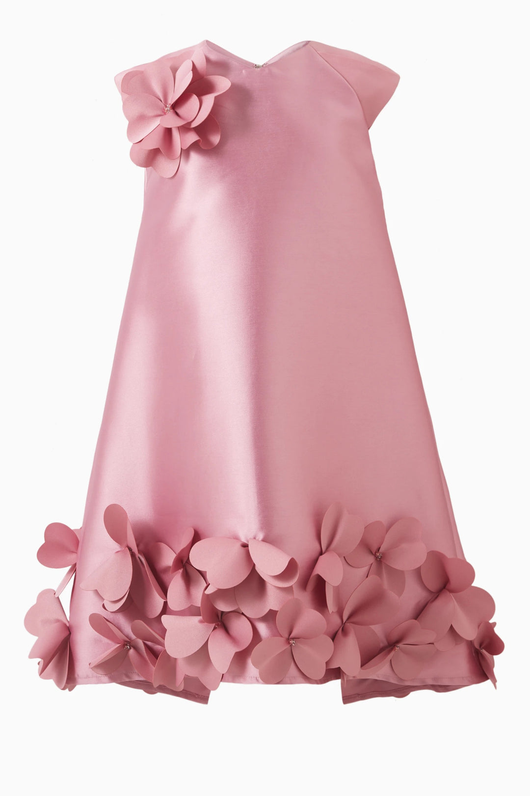 Sleeveless Satin A-Line Dress with 3D Floral Hem – GOLDEN