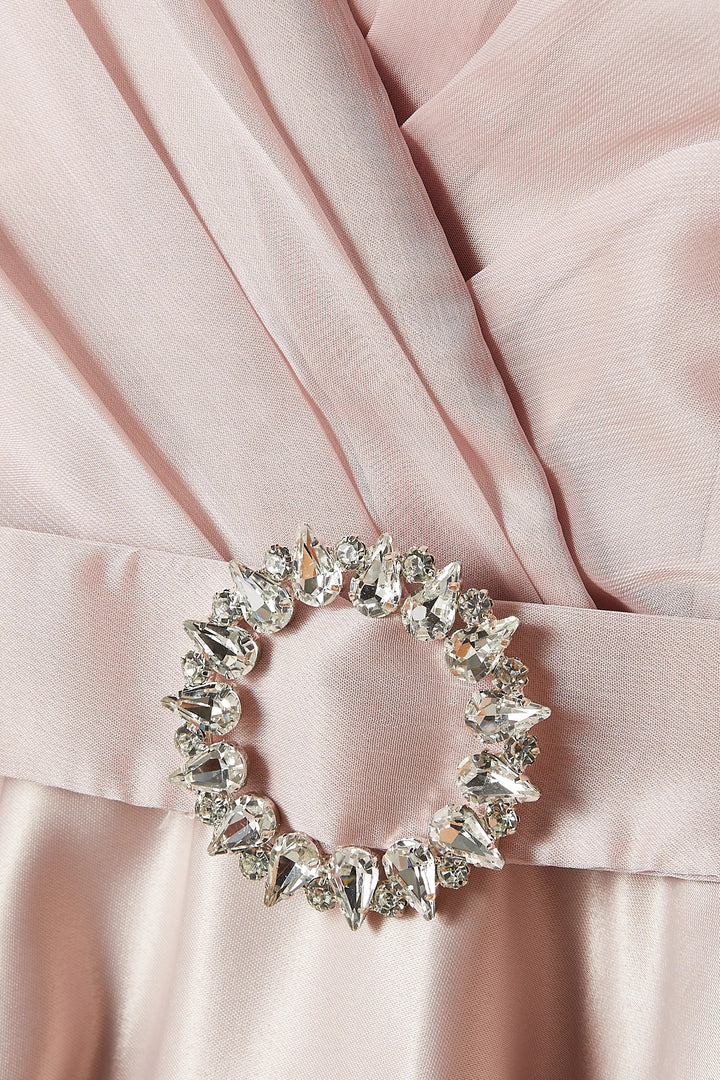 V-Neck Satin Midi Dress with Sheer Cape Sleeves – HALO