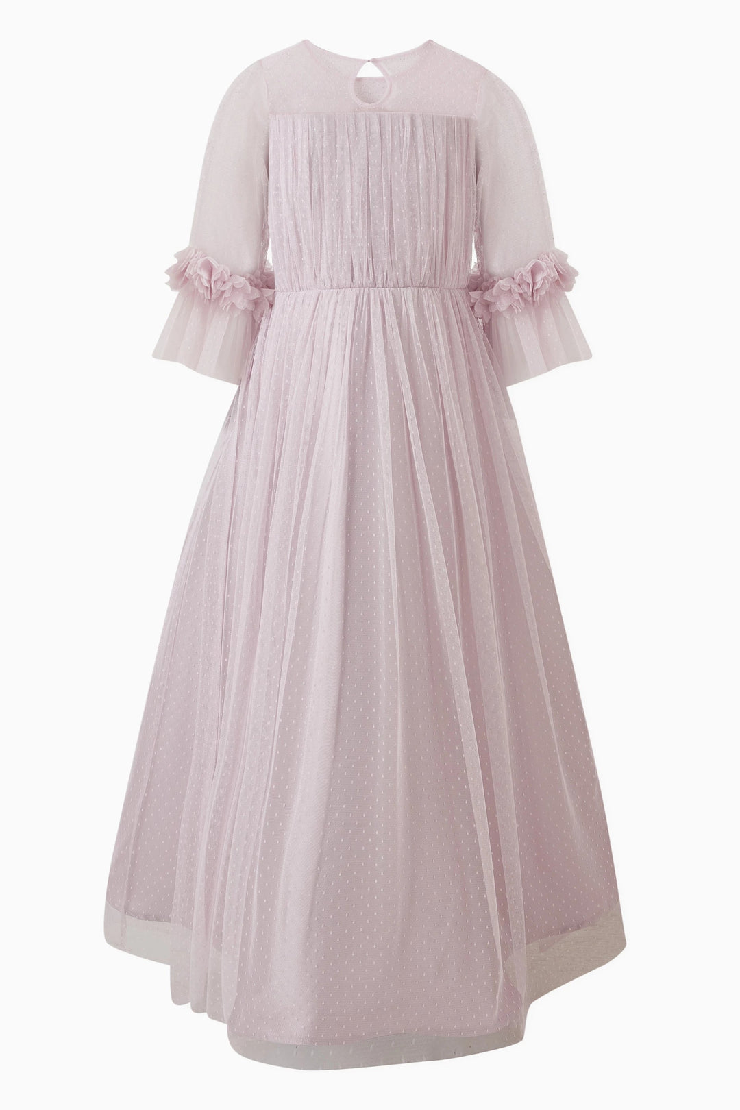 Pleated Tulle Midi Dress with Floral Sleeve Details – PETAL