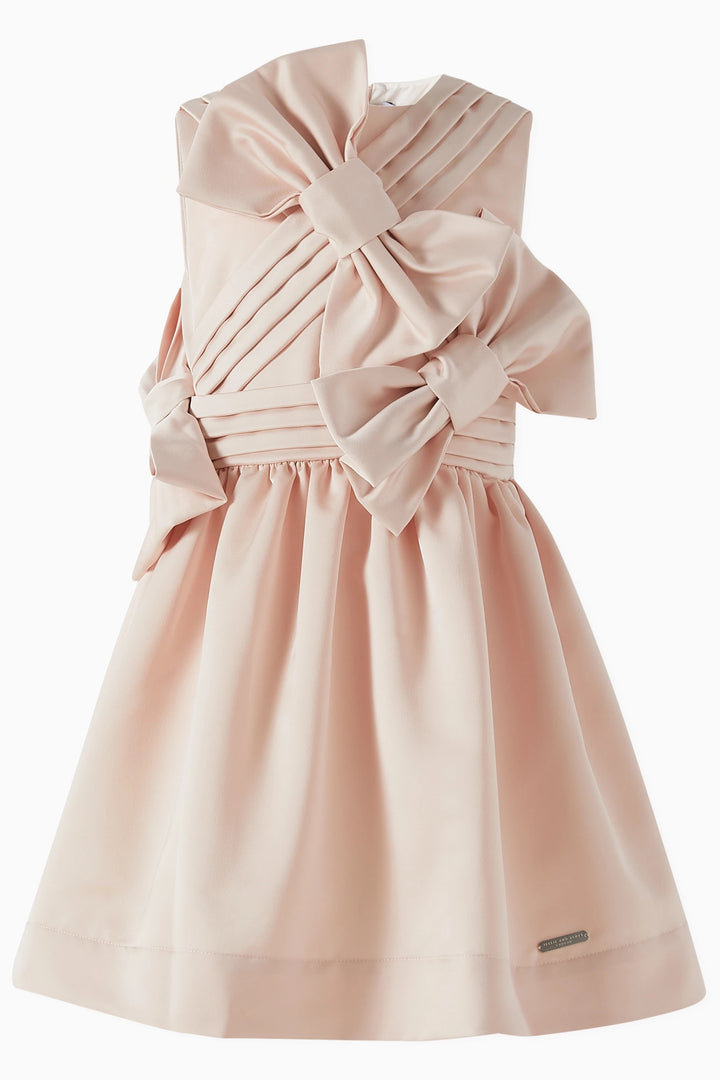 Sleeveless Pleated Bodice Dress with Statement Bows – BLUSH