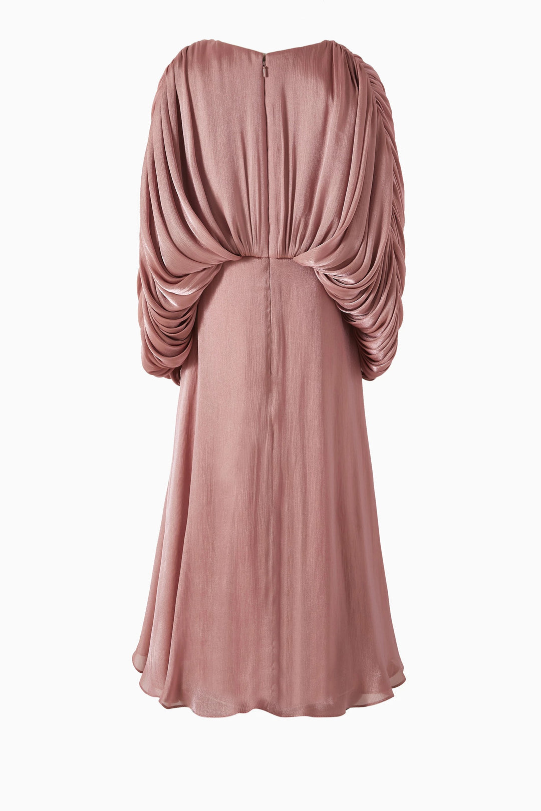 Draped Cape Maxi Dress with Soft Metallic Finish – ROSE
