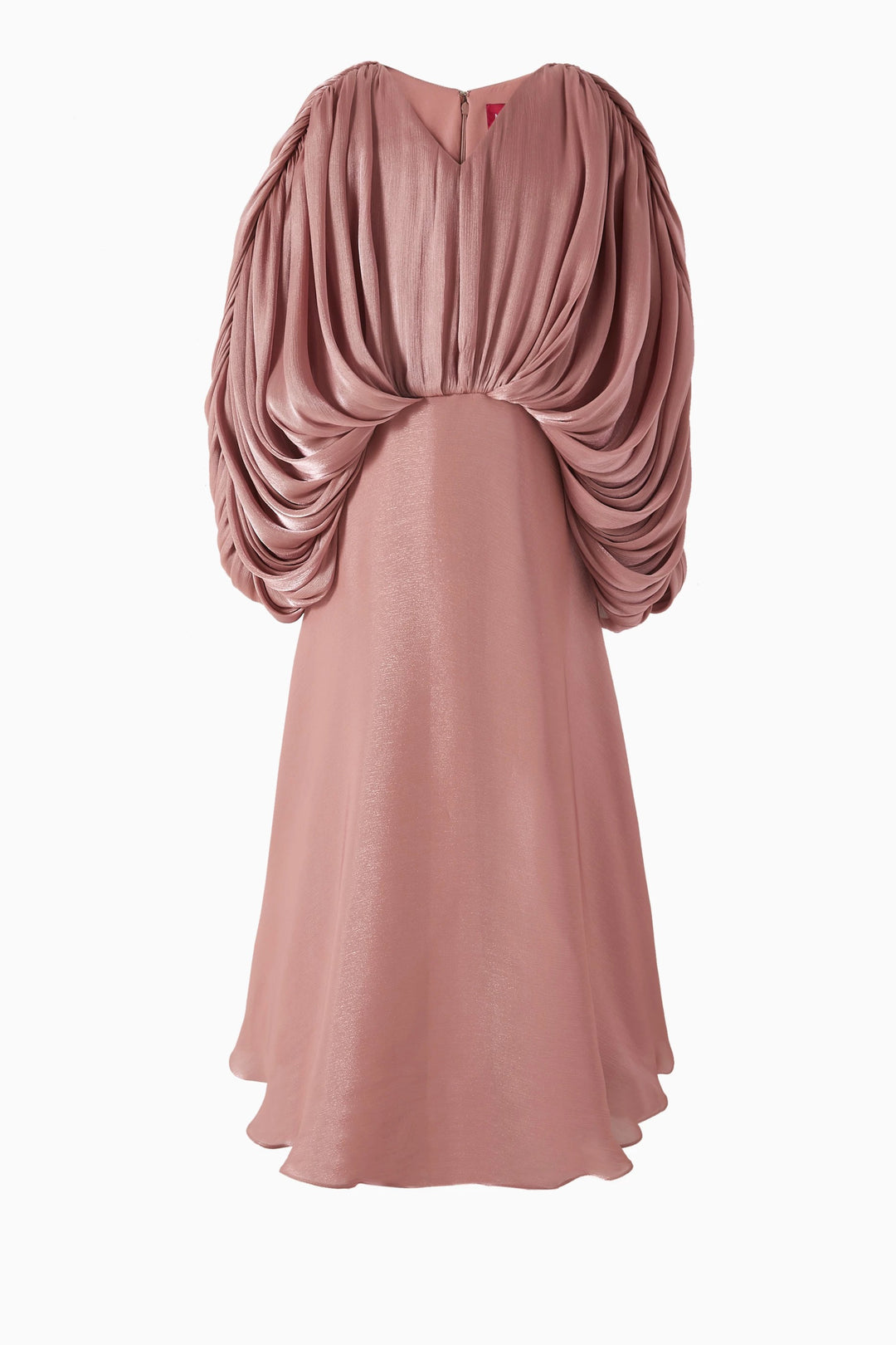 Draped Cape Maxi Dress with Soft Metallic Finish – ROSE