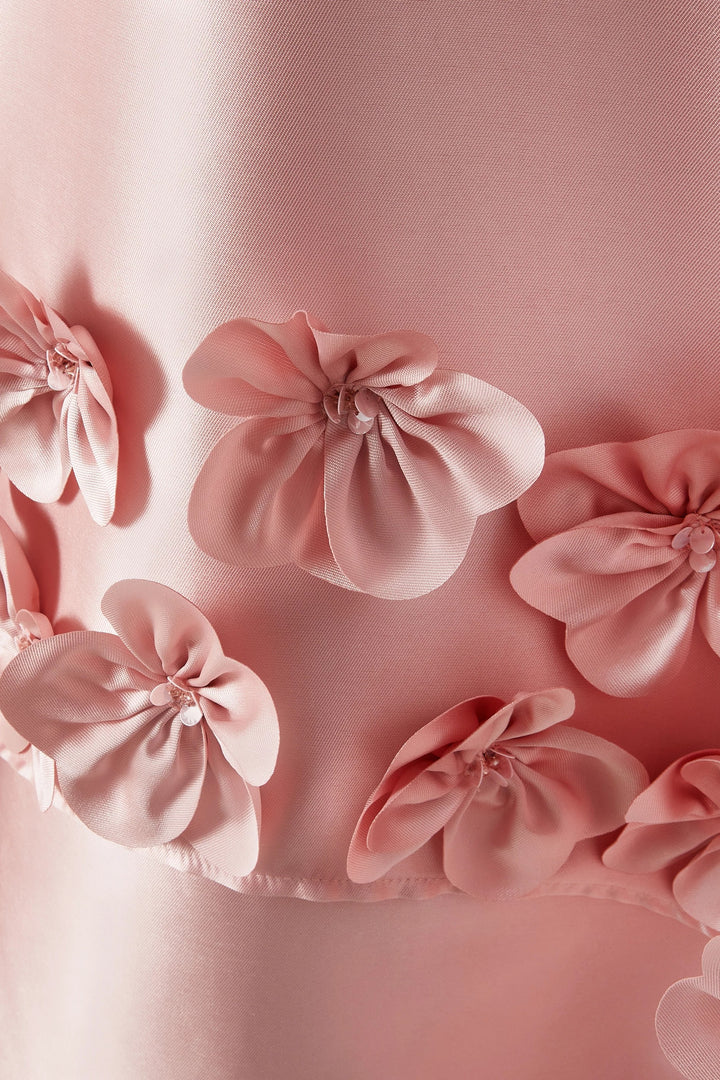 Puff Sleeve Satin Mini Dress with Floral Appliqué – BLUSH