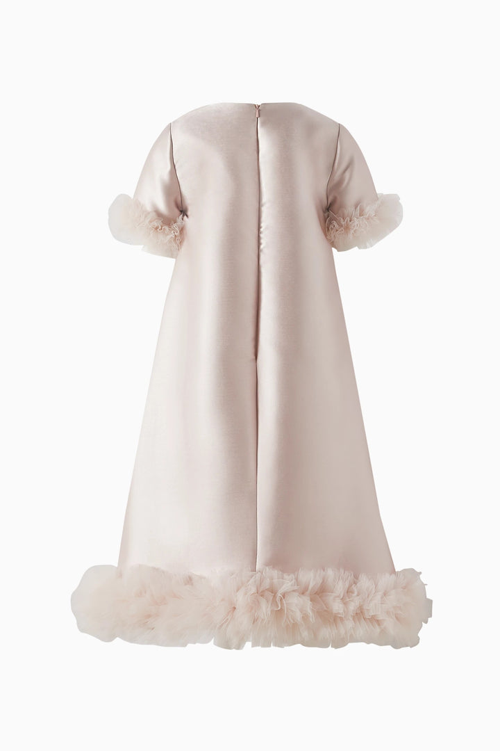 A-Line Satin Dress with Tulle Ruffle Trim – BLOSSOM