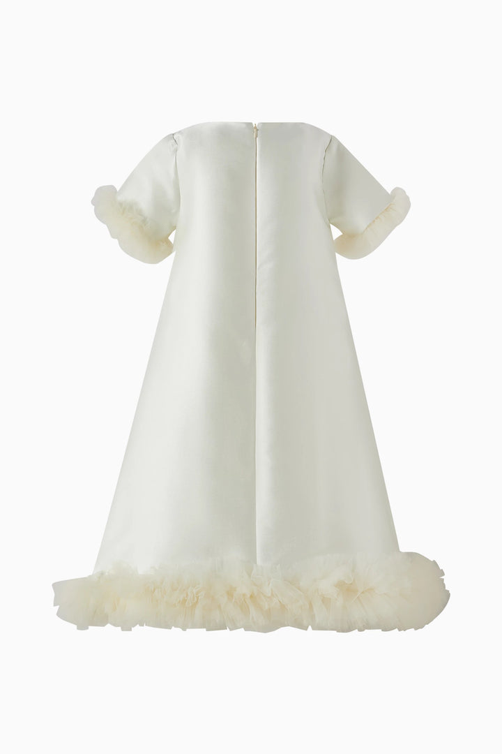 A-Line Satin Dress with Tulle Ruffle Trim – BLOSSOM
