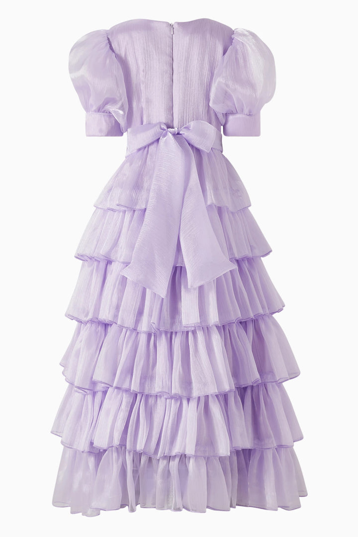 Puff Sleeve Tiered Organza Maxi Dress – LAVENDER