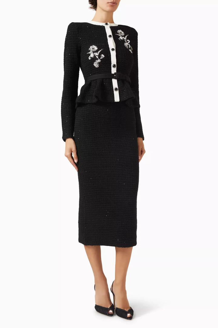 Embellished Knit Cardigan & Midi Skirt Set – KAREM