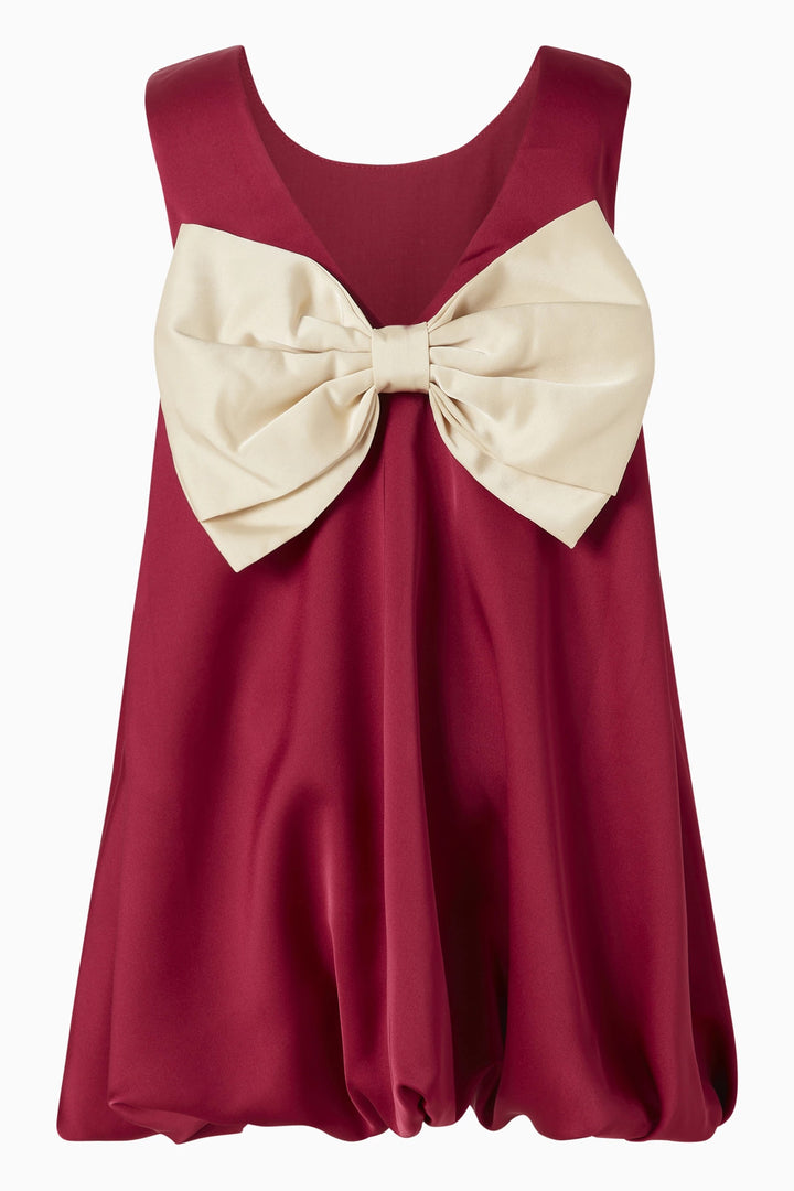 Sleeveless Satin Babydoll Dress with Contrast Bow – CRIMSON