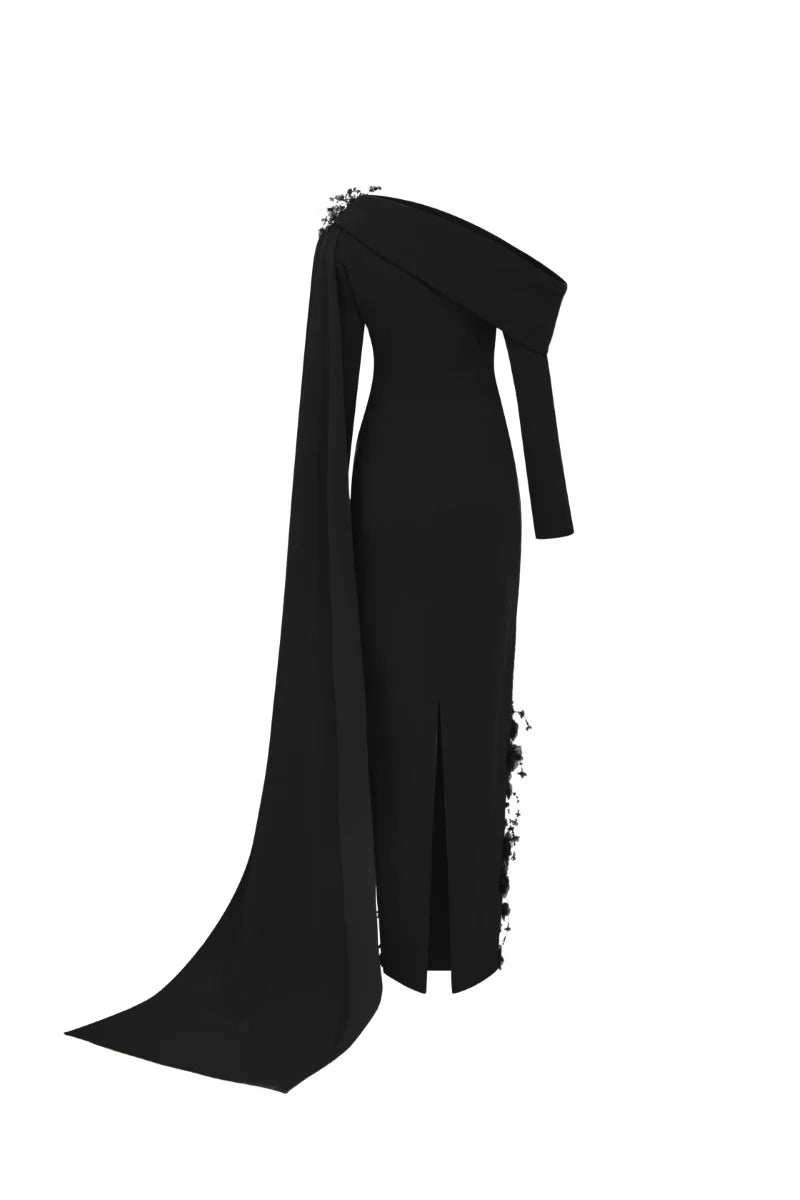 فستان مزين بكتف واحد مع وشاح منسدل – سيلفينا