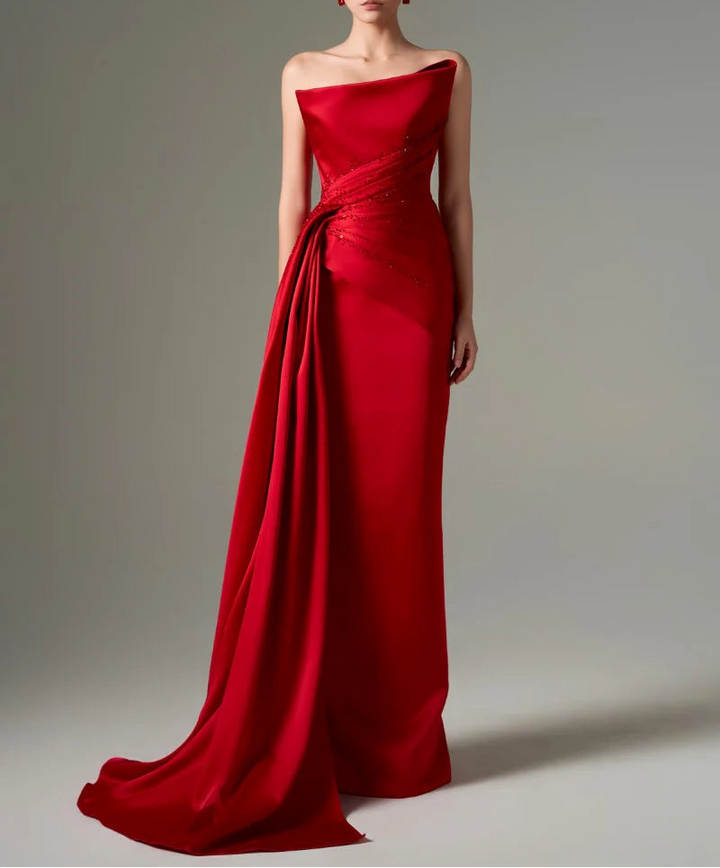 فستان ساتان منسدلة غير متماثلة – سكارليت