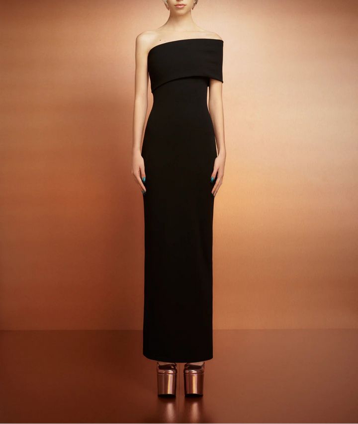 off-shoulder sleek column dress with folded neckline – LORIN