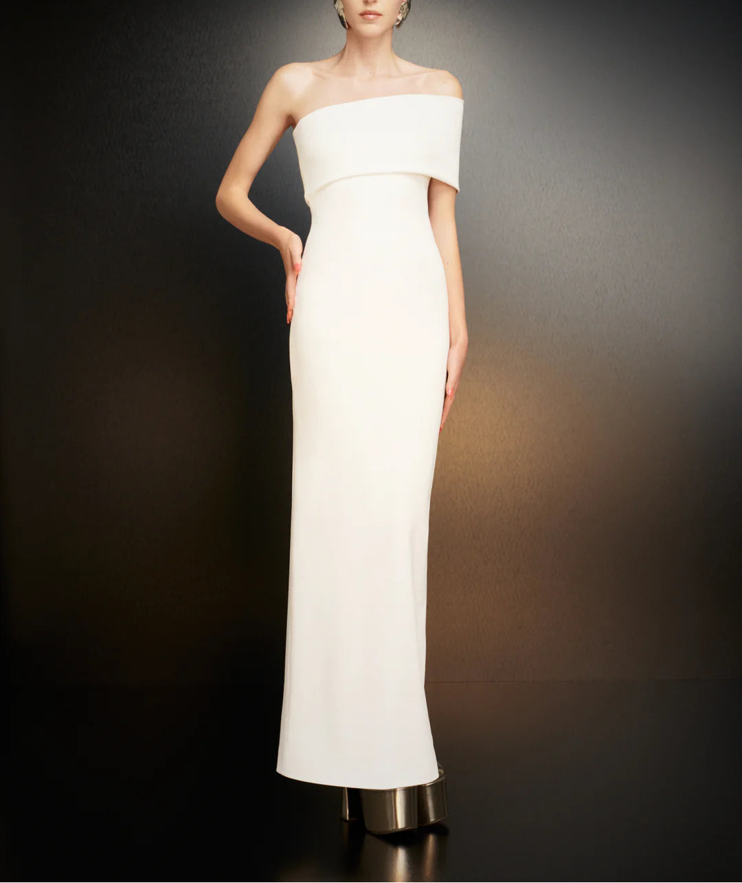 off-shoulder sleek column dress with folded neckline – LORIN