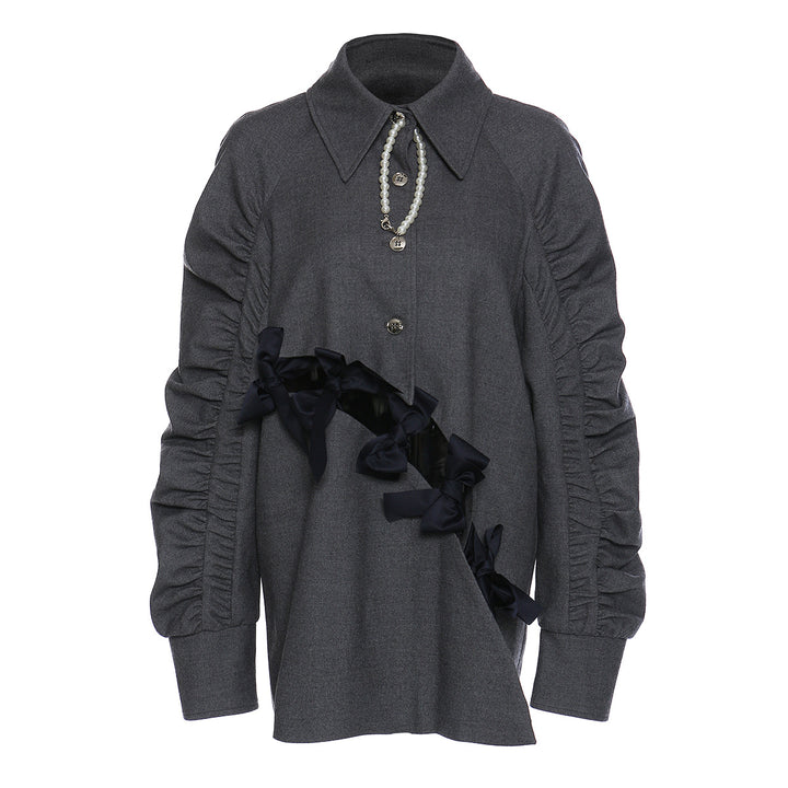 Haut à manches évasées plissées et ensemble jupe longue avec ceinture à la taille – Rosiny 