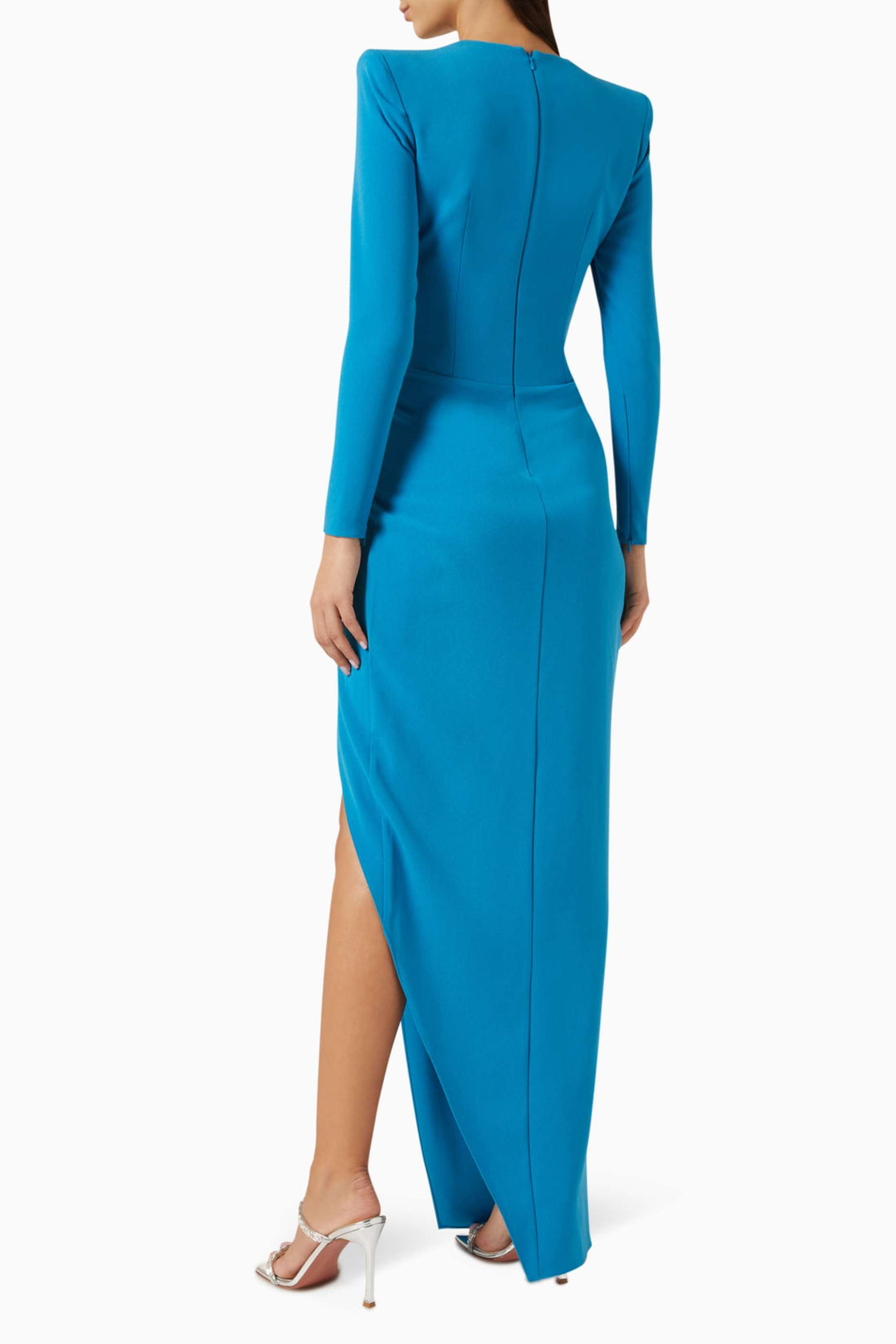 long-sleeve draped slit gown – AZURED