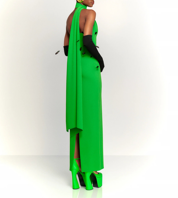 one-shoulder column gown with draped scarf – DEMI