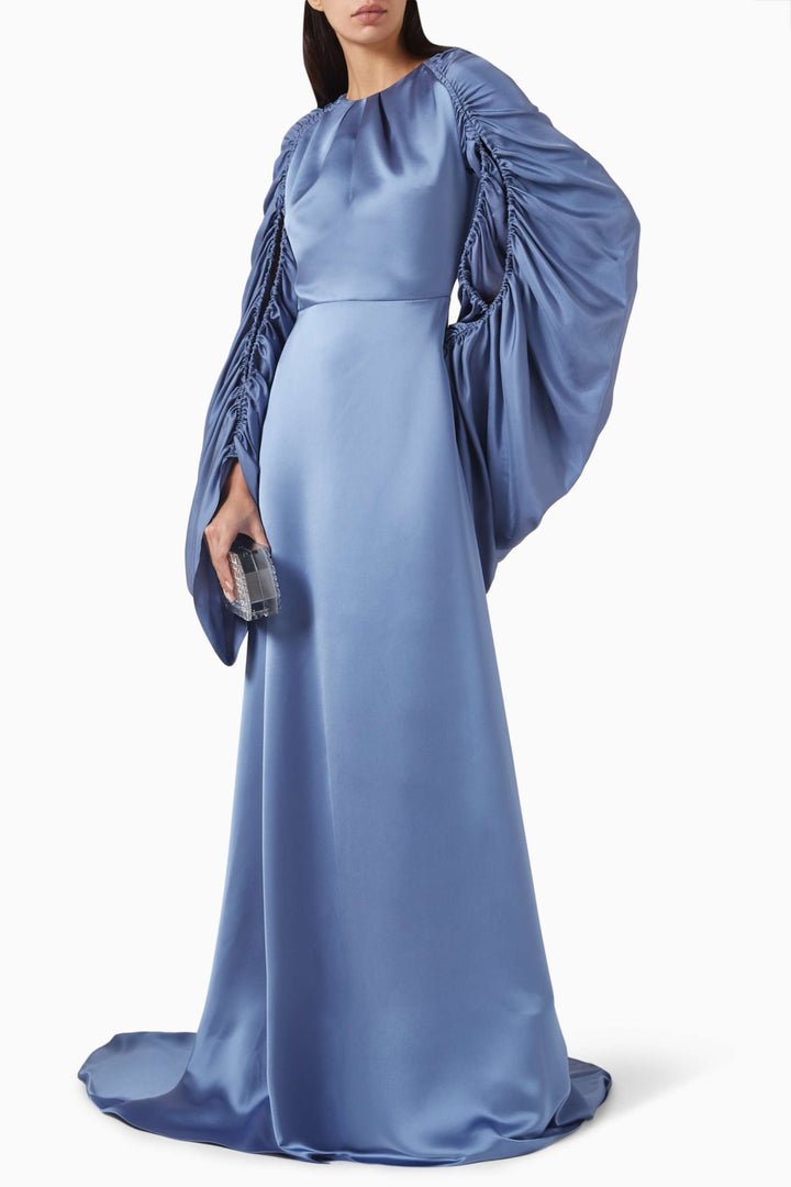 فستان ساتان بأكمام مكشكشة ومنسدلة – سيليست