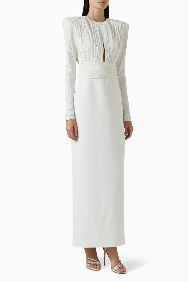 embellished draped gown with cinched waist – CELINA