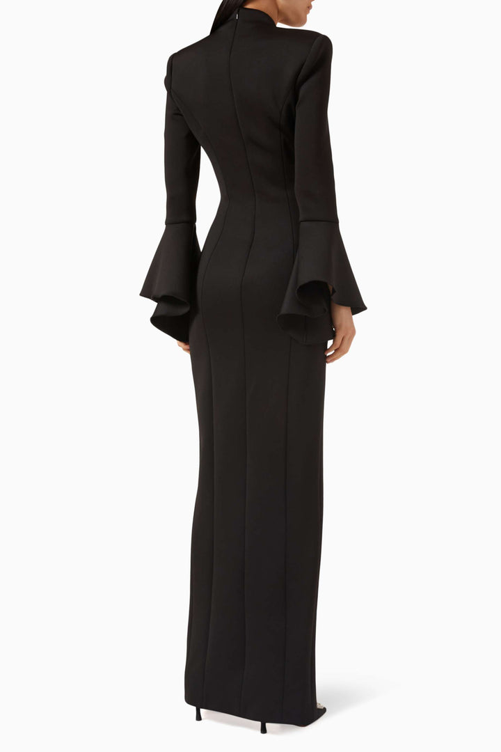 فستان طويل الأكمام بأكمام واسعة وفتحة جانبية – إيفوريز