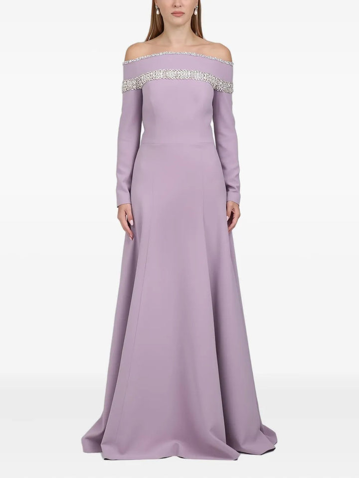 off-shoulder gown with embellished neckline – AURELIA