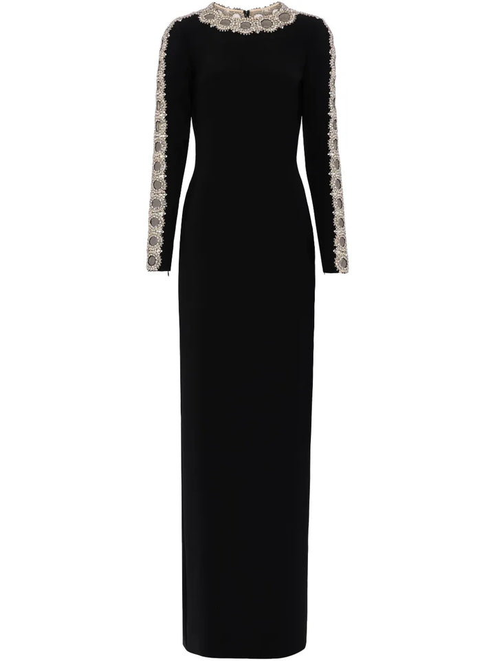 long-sleeve column dress with embellished neckline – AUREANU