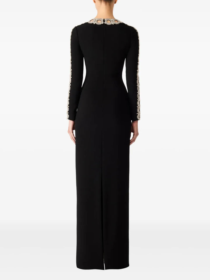 long-sleeve column dress with embellished neckline – AUREANU