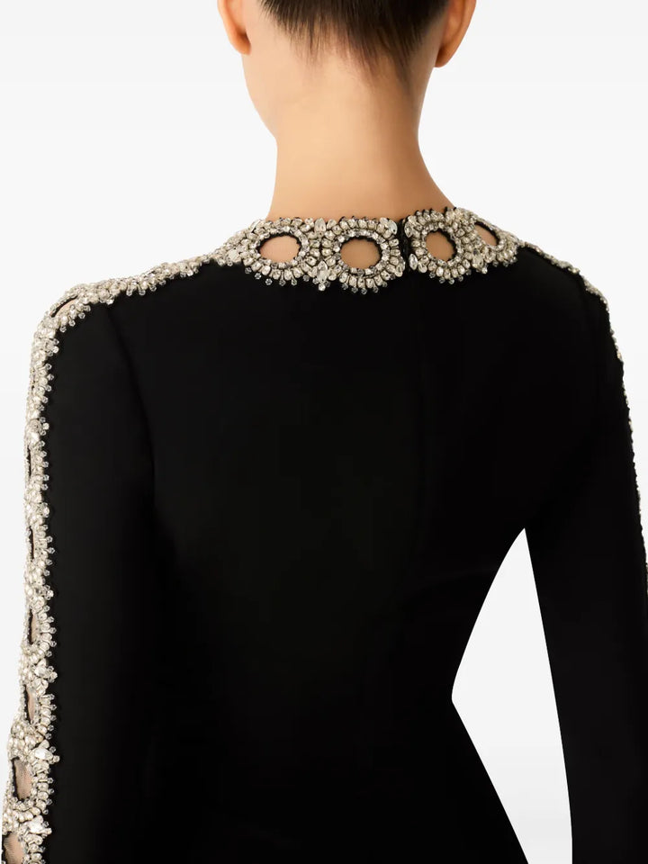 long-sleeve column dress with embellished neckline – AUREANU