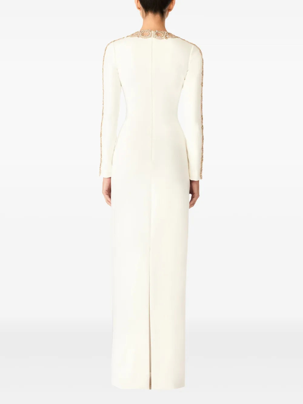 long-sleeve column dress with embellished neckline – AUREANU