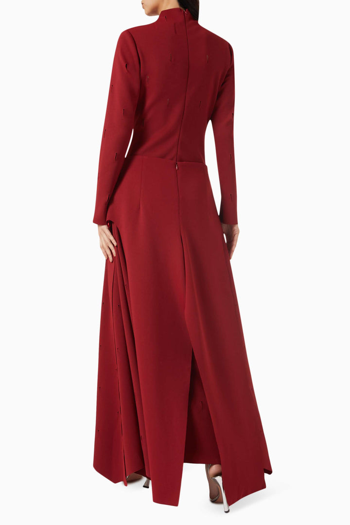 فستان بياقة عالية وأكمام طويلة وشق أمامي – روبينا