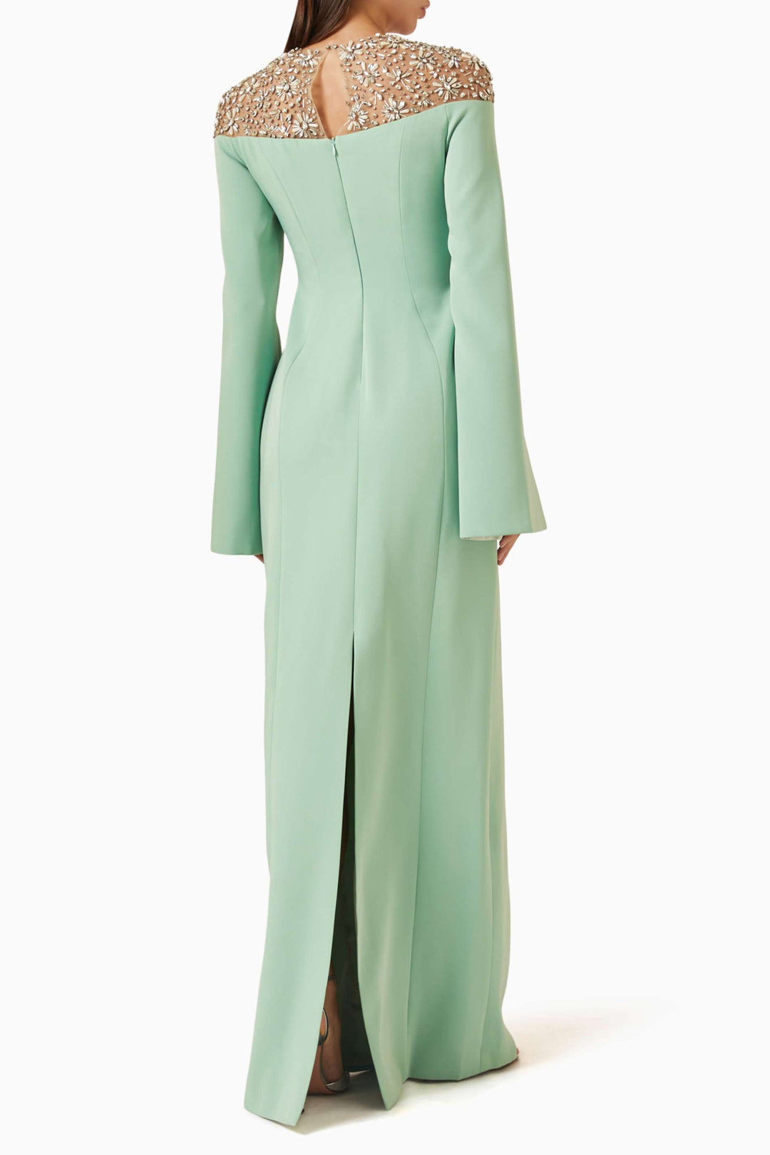 فستان عمودي بأكمام كاب مزخرف – مينتا