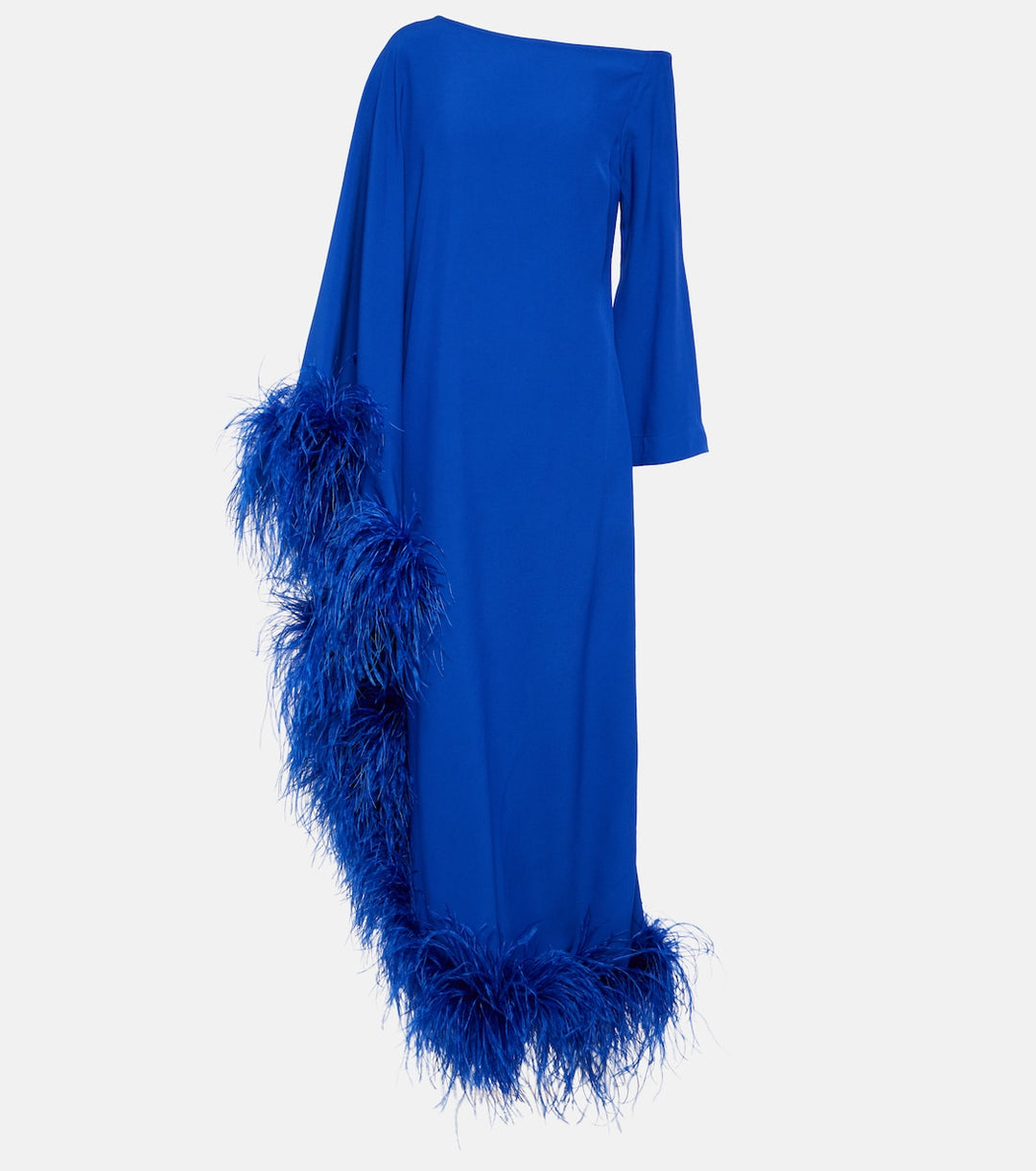 asymmetric gown with feather trim – VIVID