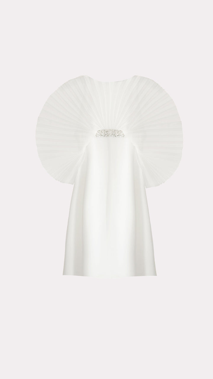 Pleated Cape Maxi Dress with Crystal Waistband – SERAPHINA