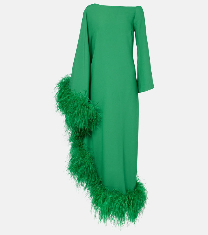 asymmetric gown with feather trim – VIVID