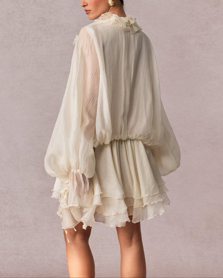 ruffled chiffon mini dress with tiered hem – ÉLOISE