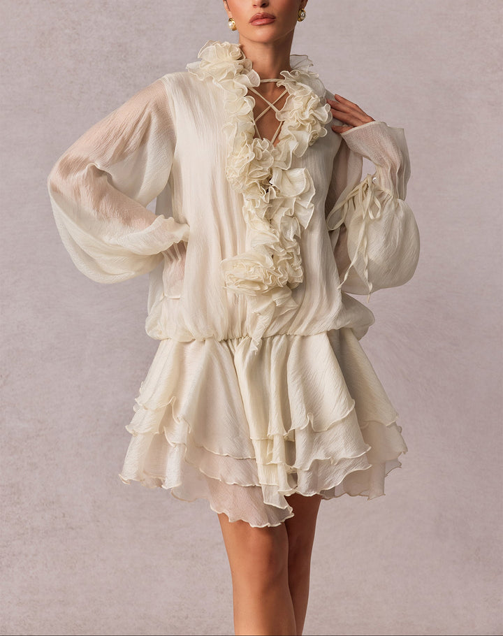 ruffled chiffon mini dress with tiered hem – ÉLOISE