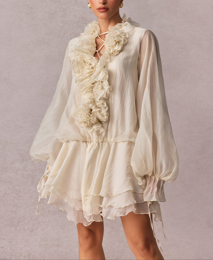 ruffled chiffon mini dress with tiered hem – ÉLOISE