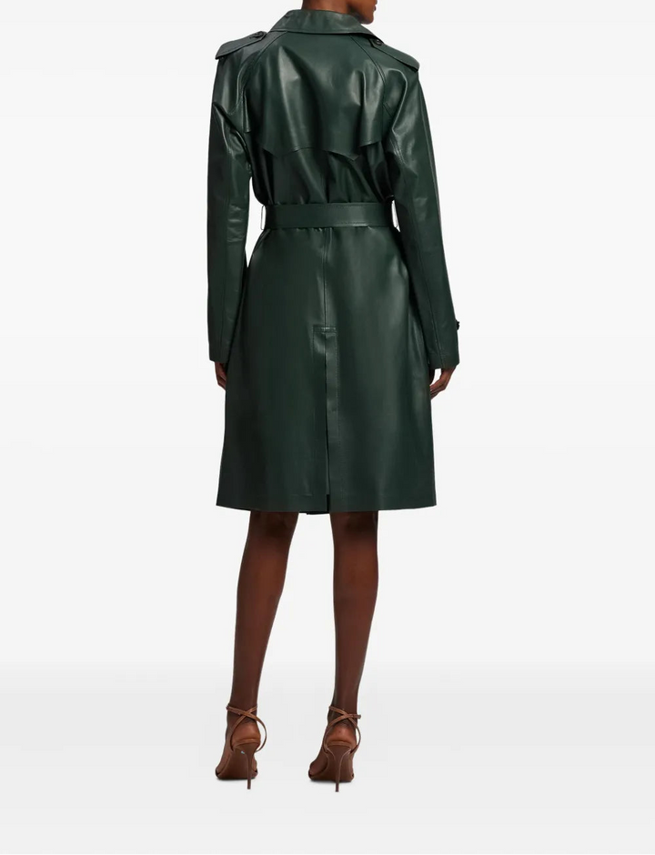 معطف طويل من الجلد مع حزام - سيرالدي