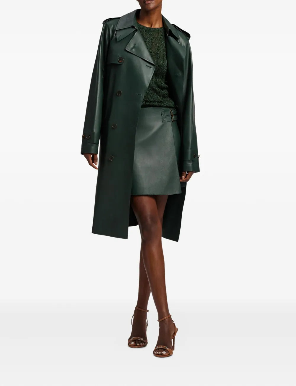 معطف طويل من الجلد مع حزام - سيرالدي