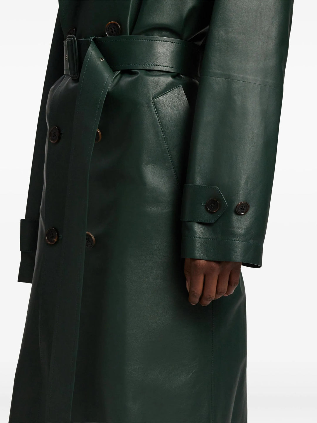 معطف طويل من الجلد مع حزام - سيرالدي