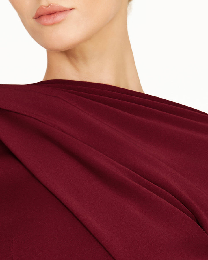 long cape-sleeve column gown with draped neckline – VALENTINA