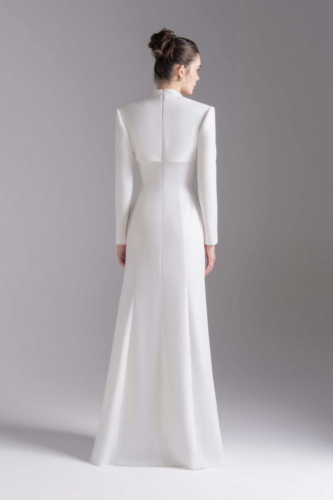 tailored long-sleeve gown with structured shoulders – ESMÉE