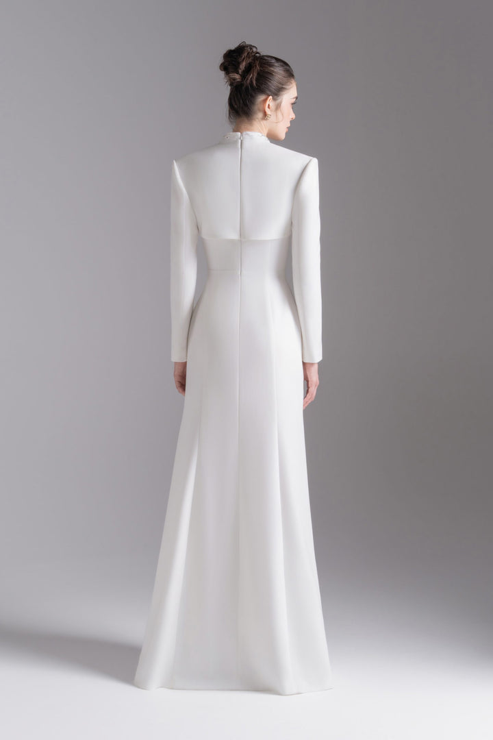 tailored long-sleeve gown with structured shoulders – ESMÉE